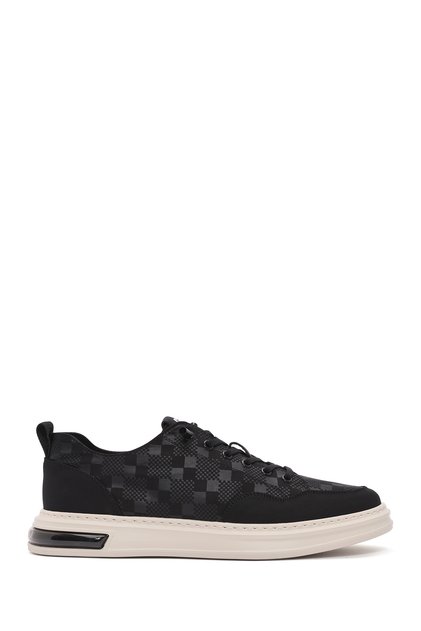 Men's Black Lace-Up Patterned Fabric Sneakers 26SFD69326F