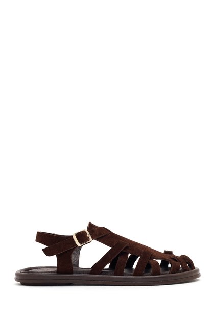 Women's Brown Buckle Suede Leather Sandals 26Sfd132210