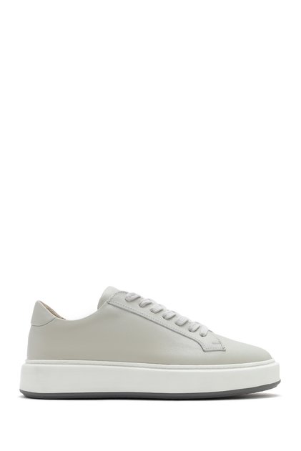 Men's White Thick Sole Lace-Up Leather Sneaker 25Sfd 630718