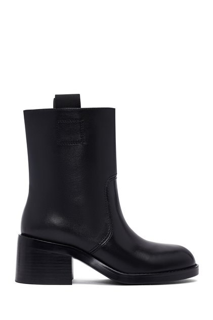 Women's Black Short Thick Heeled Leather Boots 25Wfd491518