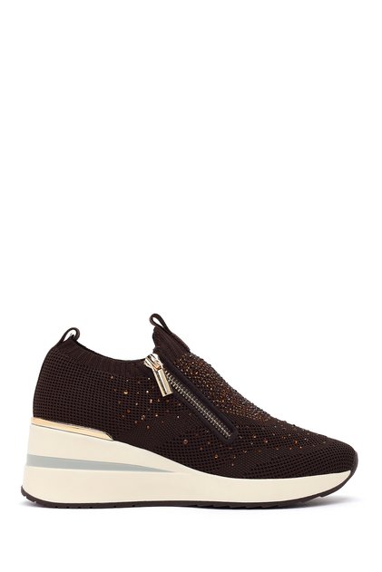 Zero Women's Brown Zippered Wedge Heel Piece Fabric Set Sneakers 26Pfd43166F