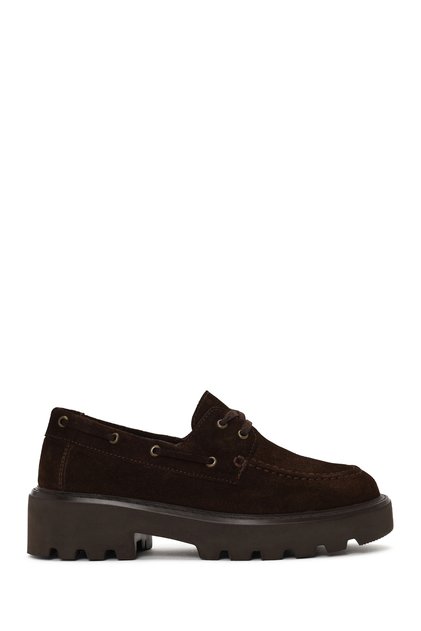 Women's Brown Lace-Up Thick Soled Suede Leather Casual Shoes Af450013Ds