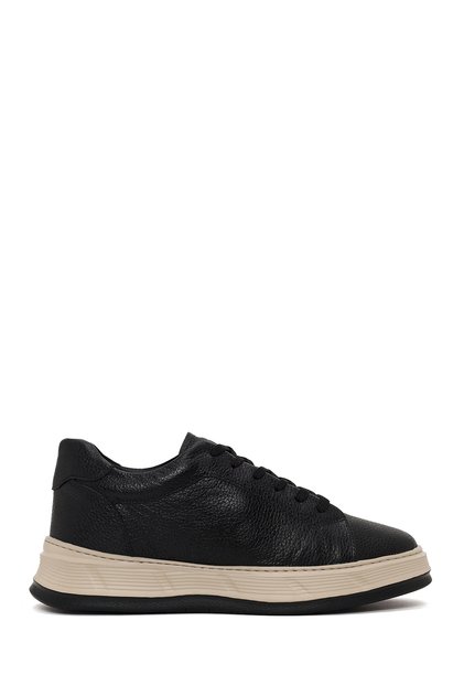 Men's Black Lace-Up Thick-Soled Leather Sneaker Wm837001Df