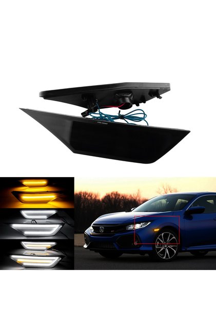 Amber and White 2x For Honda Civic 2016-2020 Amber & White LED Side Indicator Marker Repeater Light