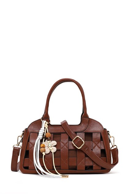 Women's Brown Long Strap Knitted Mini Shoulder Bag 26Sbd265329