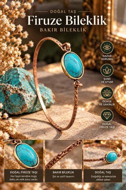 Copper (Pure Real) Turquoise Stone Trend Elegant Bracelet (Evil Eye Protection) (Special Occasions, Gift)