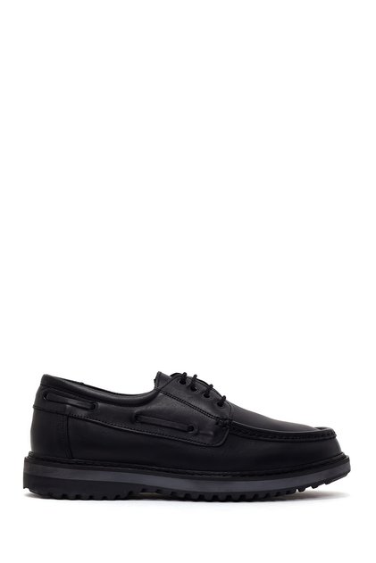 Men's Black Lace-Up Thick-Soled Leather Casual Shoes Wm600017Dv