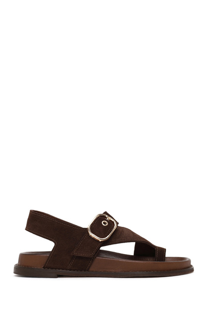 Women's Brown Suede Leather Sandals 26Sfd550210