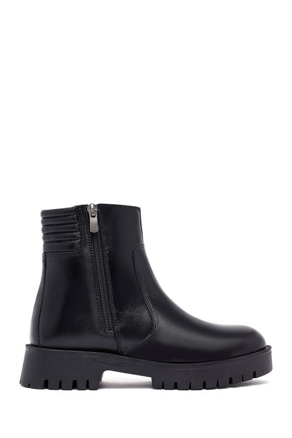 Women's Black Zippered Leather Boots Wf410015Dv