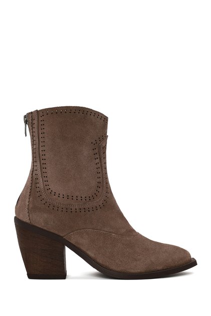 Women's Mink Zippered Thick Heeled Suede Leather Boots Wf190065Ds