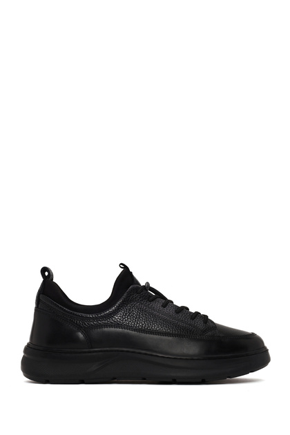 Men's Black Lace-Up Thick Soled Leather Sneaker Wm660010Dk