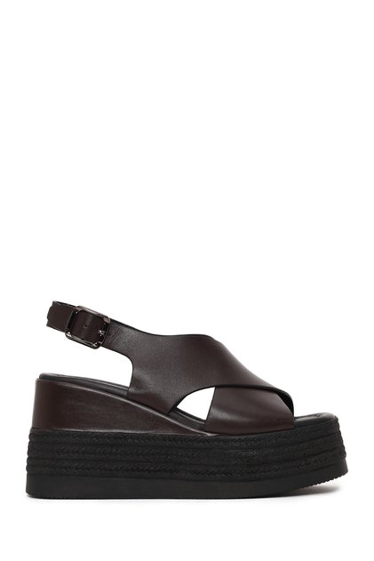 Women's Brown Ankle Buckle Wedge Heeled Leather Sandals 26Sfd152918