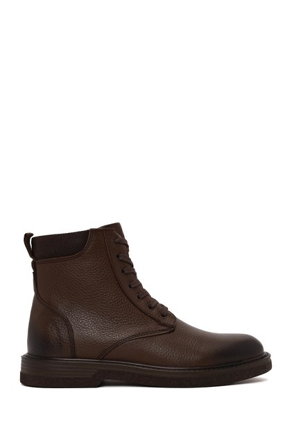 Men's Brown Lace-Up Zippered Leather Boots Wm600022Df