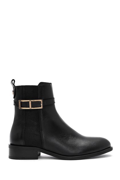 Women's Black Zippered Leather Boots 25Wfd280218
