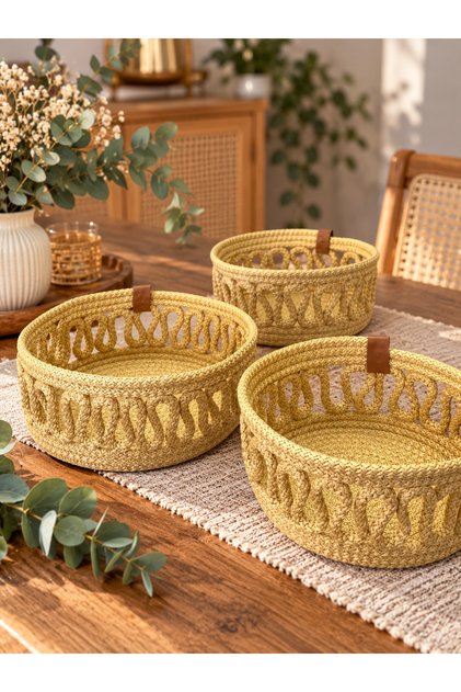 Wicker 3-Piece Bathroom Basket Set Natural Wicker Organizer, Towel Organizing Basket Decorative Bathroom