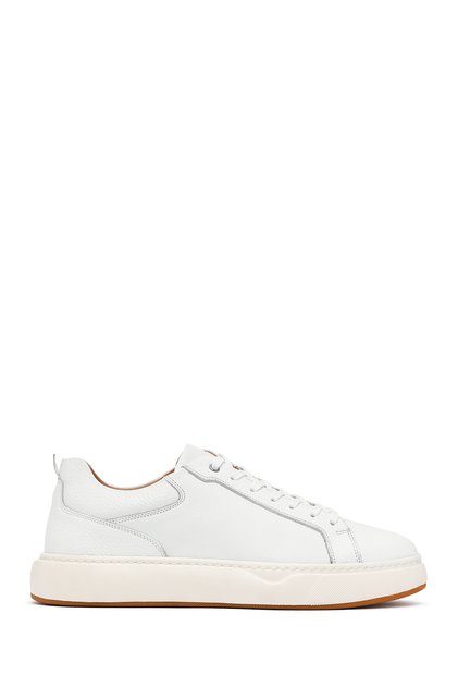 Men's White Lace-Up Thick Soled Genuine Leather Sneaker, Winter Sports Shoes 25Wfd675014