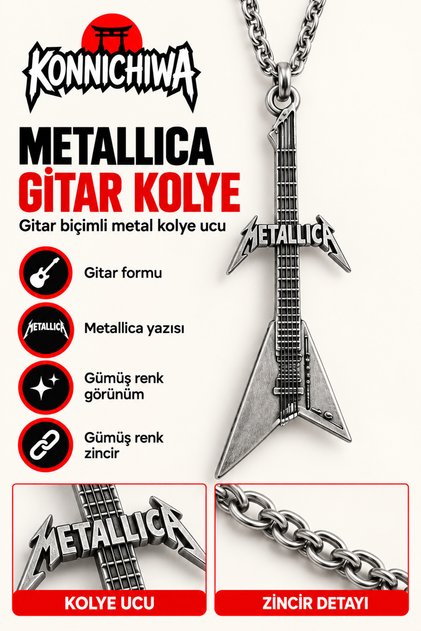Metallica Necklace – Heavy Metal Rock Necklace with Guitar Pick and Logo Guitar Figure