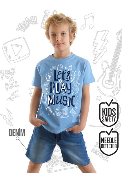 Let's Play Navy Blue Boy's Summer T-Shirt Denim Shorts Set
