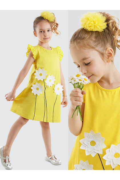 Papatya Cotton Girl's Yellow Dress