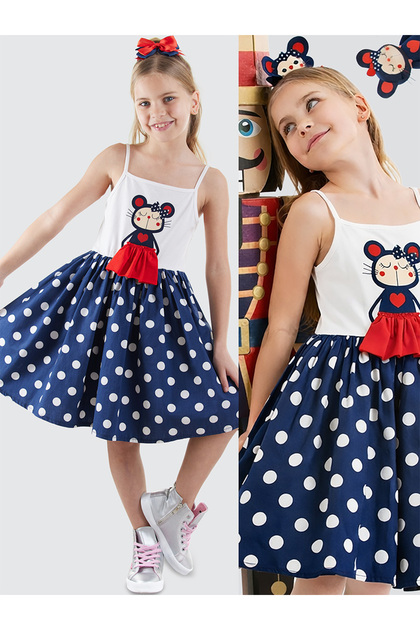 Lily Girl's Polka Dot Navy Blue Dress