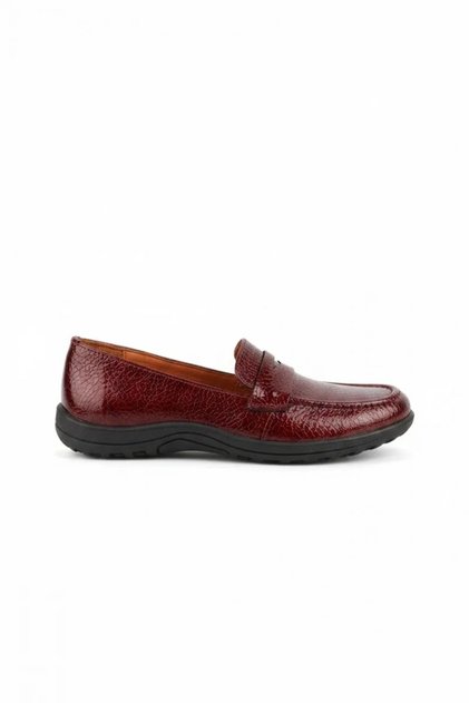 Women's Genuine Leather Wide Toe Comfortable Loafer Shoes Esfa.602 Burgundy Honeycomb