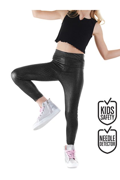Girls' Metallic Shiny Black Tights 4-10 Years