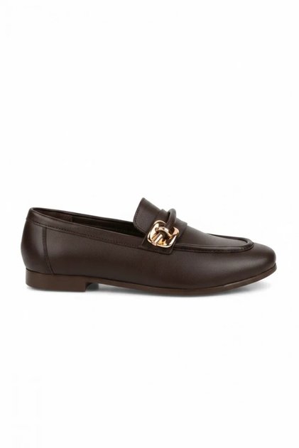 Women's Black Genuine Leather Loafer Shoes Hl.33202 Brown