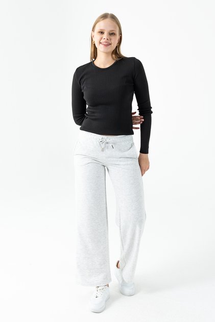 Women's Adjustable Waist Wide Leg Double Pocket Sweatpants Gray - Mw0000199
