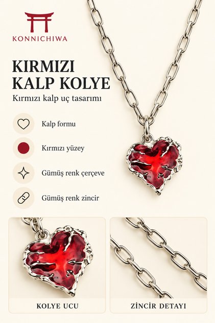 Gothic Red Heart Necklace – Chain Necklace with Dark Romantic Heart Figure