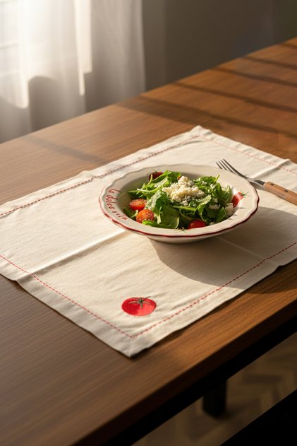 X Bengi Kurtcebe Pomodoro Linen Embroidered 2-Piece Placemat Set 35X40 cm