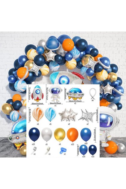 Other MULTI 106pcs Space-Themed Birthday Party Set Astronaut Anomalous Balloon Night Blue Silver Ora