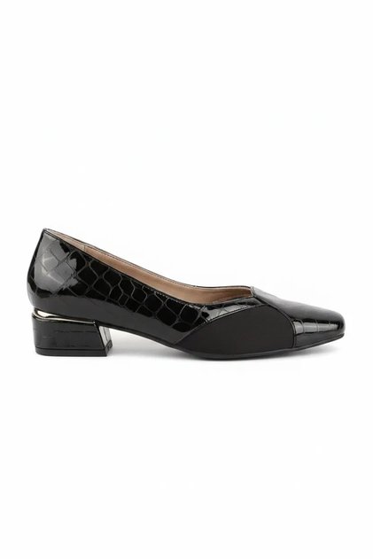 Women's Genuine Leather Short Heeled Shoes Special for Bone Protrusion Vdt.05 Black Croco
