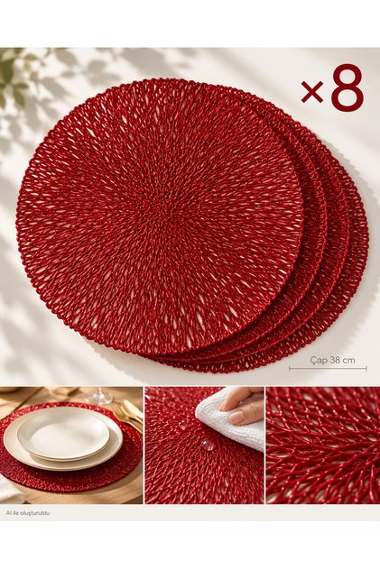 8 Pieces Red Mesh Coasters Mesh Motif Vinyl Non-Slip Washable Heat Resistant
