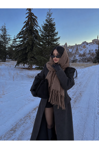 Mink Tassel Scarf – Shawl and Wide Construction, Ideal for Cold Weather Sal1296