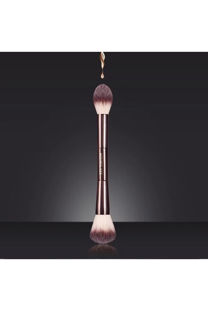 Brown HOURGLASS Professional Dual Head Makeup Brush - 2-in-1 Flat Top Kabuki for Liquid Foundation &