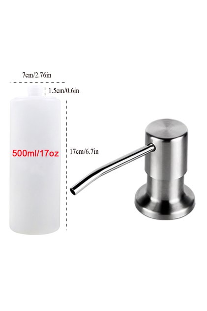 500ML Silver Soap Dispenser for Kitchen Sink, Kichen Sink Soap Dispenser,Extension Tube kit, Under S