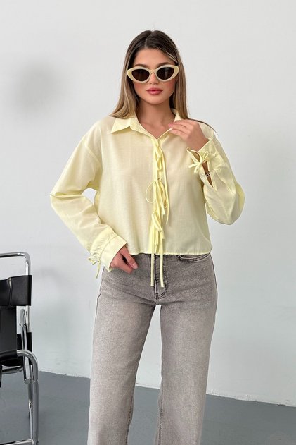 Women's Ribbon Detail Crop Shirt Yellow - 2022