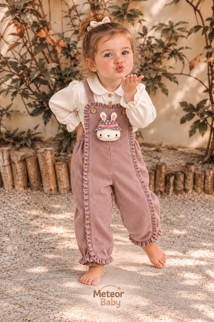 Baby Girl Set - Salopet Set - Rabbit Detailed Ruffle Salopet 2-Piece Set Seasonal 6 9 12 18 24 Months