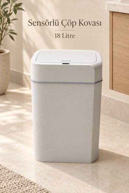18 Litre Sensörlü Çöp Kovası Beyaz - Mutfak Banyo Çöp Kovası