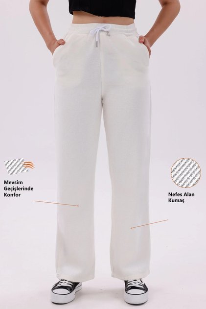 Women's High Waist Ecru Gabardine-Linen Textured Trousers – Breathable Fabric, 4 Seasons