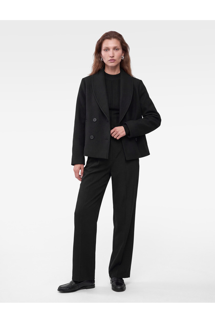 Long Sleeve Double-Breasted Shawl Collar Pocketed Cashmere Jacket