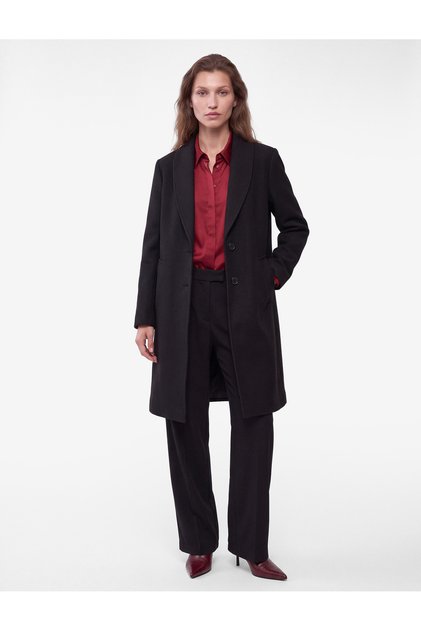 Pocketed Buttoned Long Sleeve Shawl Collar Cashmere Coat