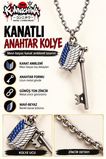 Attack on Titan Exploration Corps and Key Pendant – Wings Symbol Anime Necklace