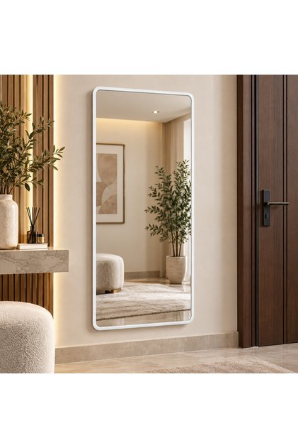 مرآة حائط مستطيلة بإطار ألمنيوم أبيض – 60×120 سم | موفن هوم