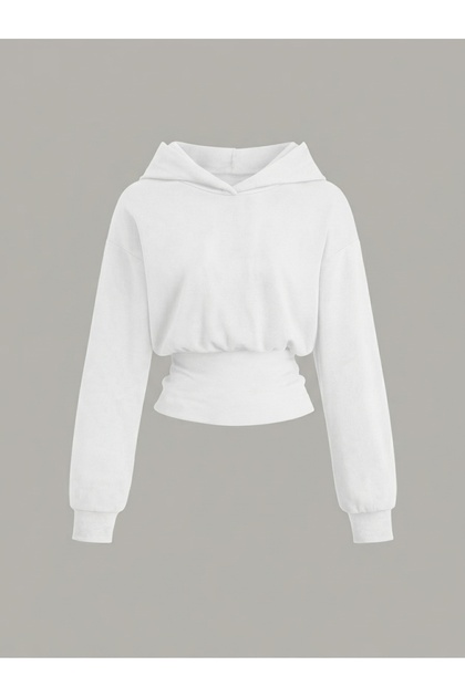 Women's Oversize Crystal Stone Printed Short Hooded Crop Sweatshirt