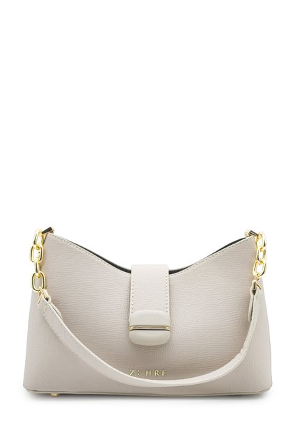 Beige Bag with Chain Strap Detail and Cover 0057