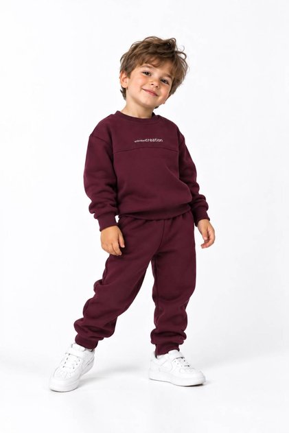 Simit Yaka Creation Printed Piecework Sweatshirt/Elastic Waist Sweatpants 3-Strap Drawstring Set