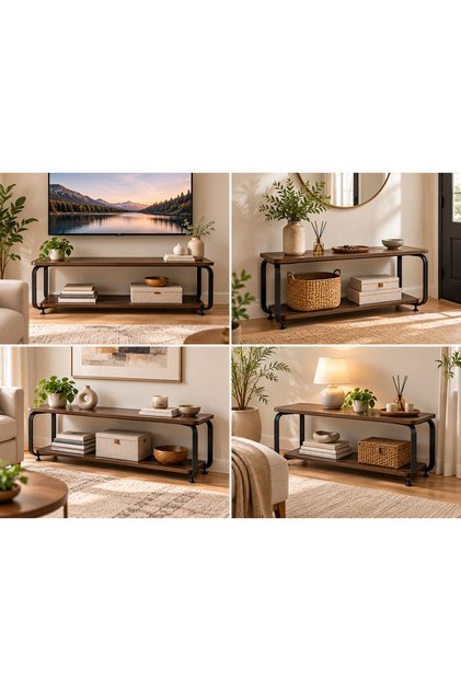 Modern Wood Grain Coffee Table with Metal Frame and Curved Side Legs, Lower Storage Shelf, Versatile Center Table for Hosting, Book Storage, and Decorations, Ideal for Living Rooms and Lounges