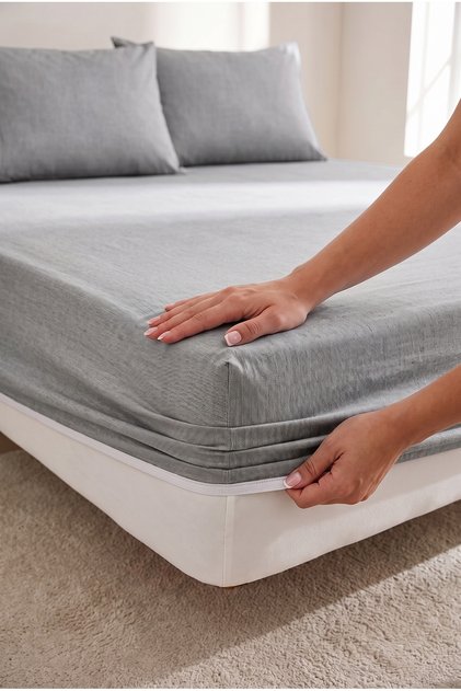 طقم ملاءات سرير قطنية مطاطية مزدوجة |   مع غطاء وسادة (قطعتان) |   زوايا مطاطية مضادة للانزلاق، ذات ملمس ناعم
