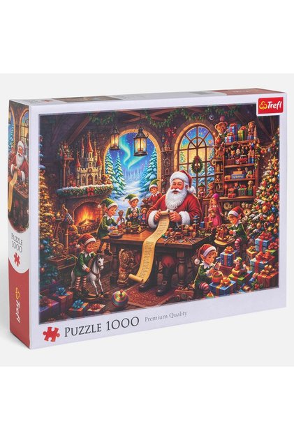 Puzzle de Craciun Mos Craciun in Atelier cu Spiridusi (1000 Piese) - Trefl